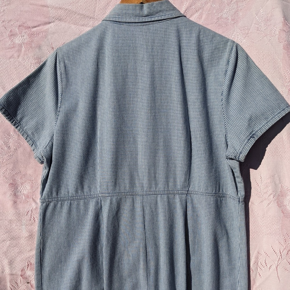 Vintage Gingham Maxi Shirt Dress Large Blue Cotton Cottagecore Button Up Plaid - Picture 10 of 13